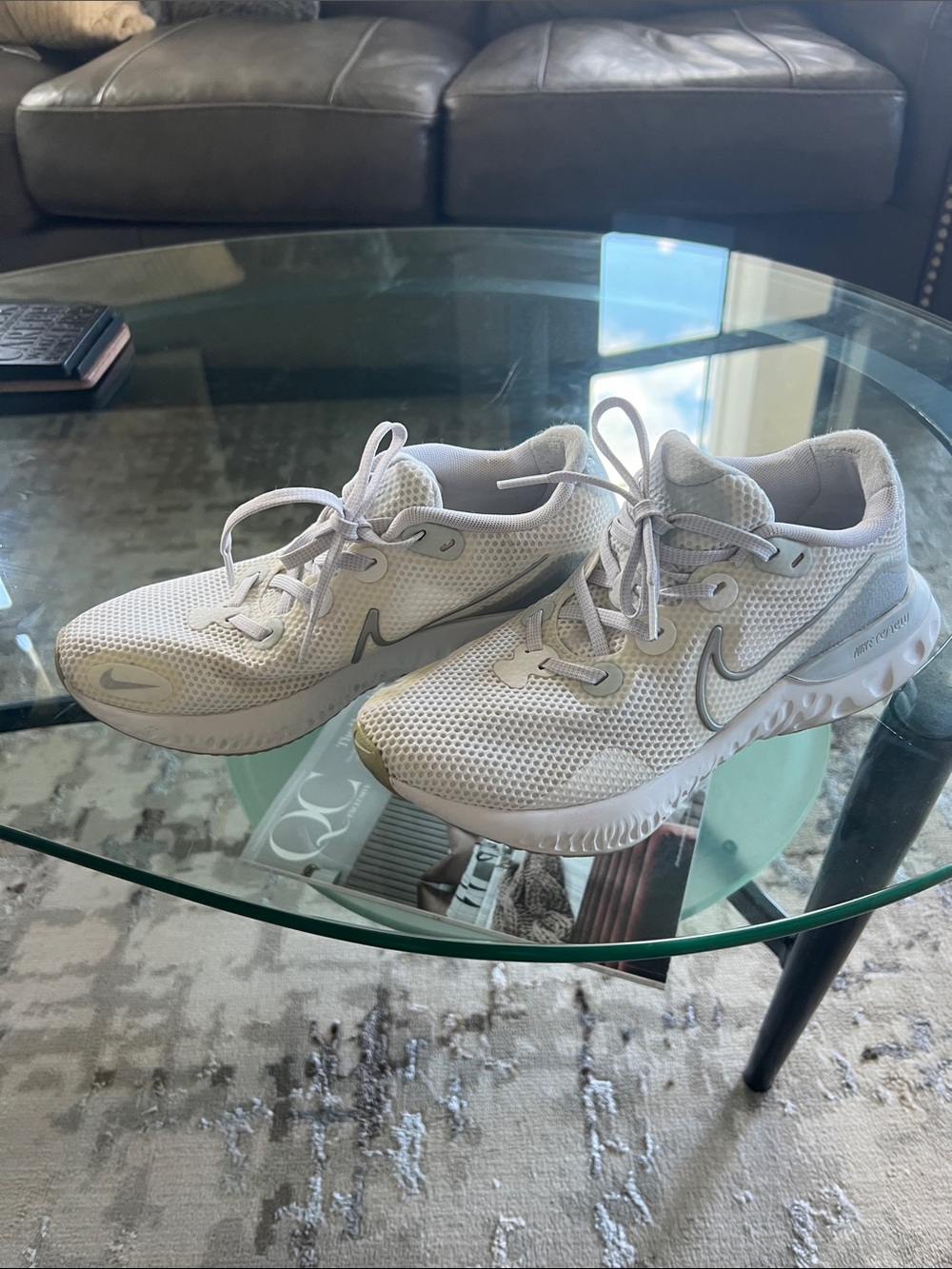 Nike Women’s Light Gray and White Mesh Running Sneakers